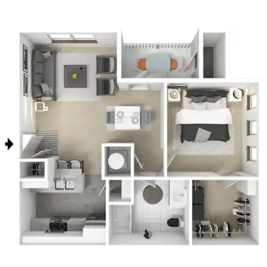 One Bedroom, One Bath Floor Plan